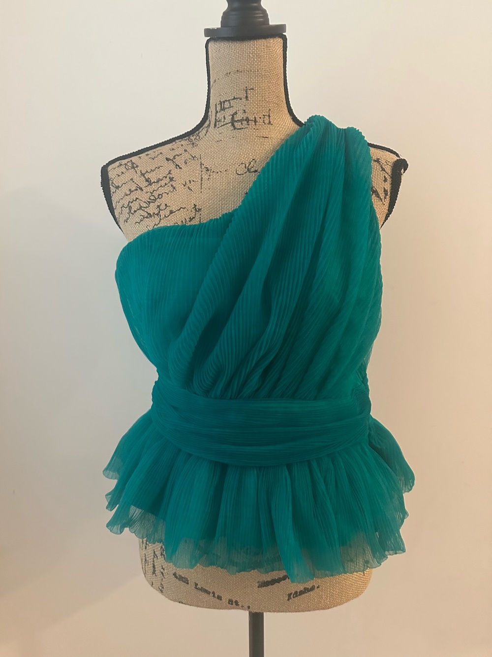 Endless Rose Green One-Shoulder Textured Tulle Top, Medium